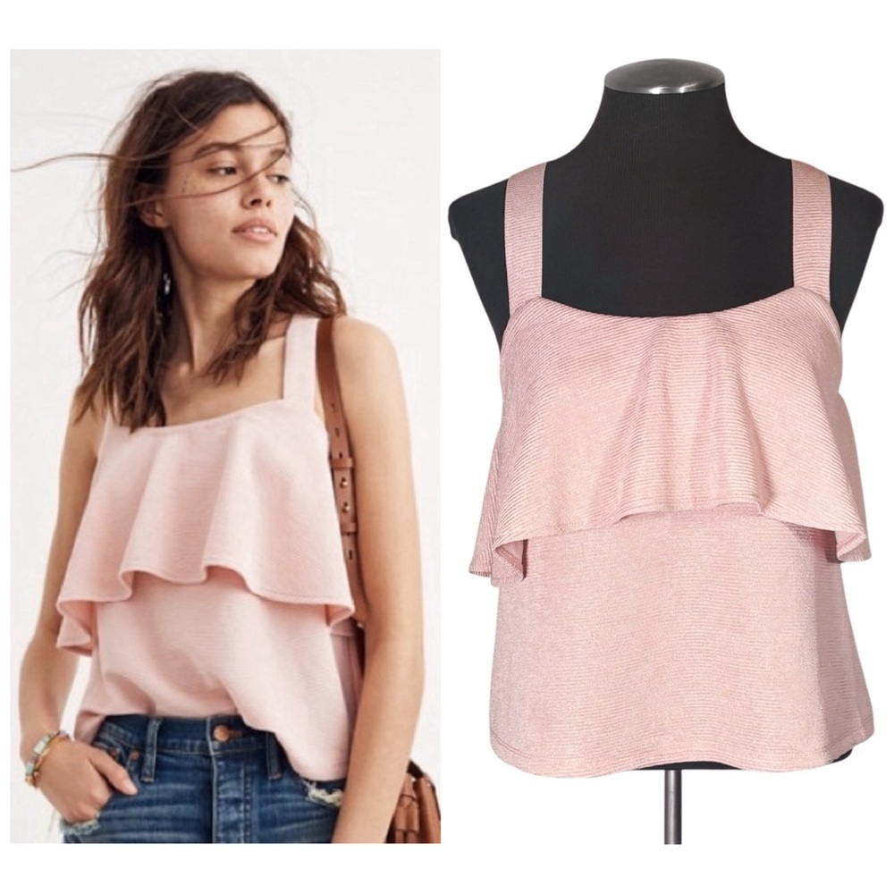 Madewell – Pink Cross Back Sleeveless Stretch Ruffle Top – Small